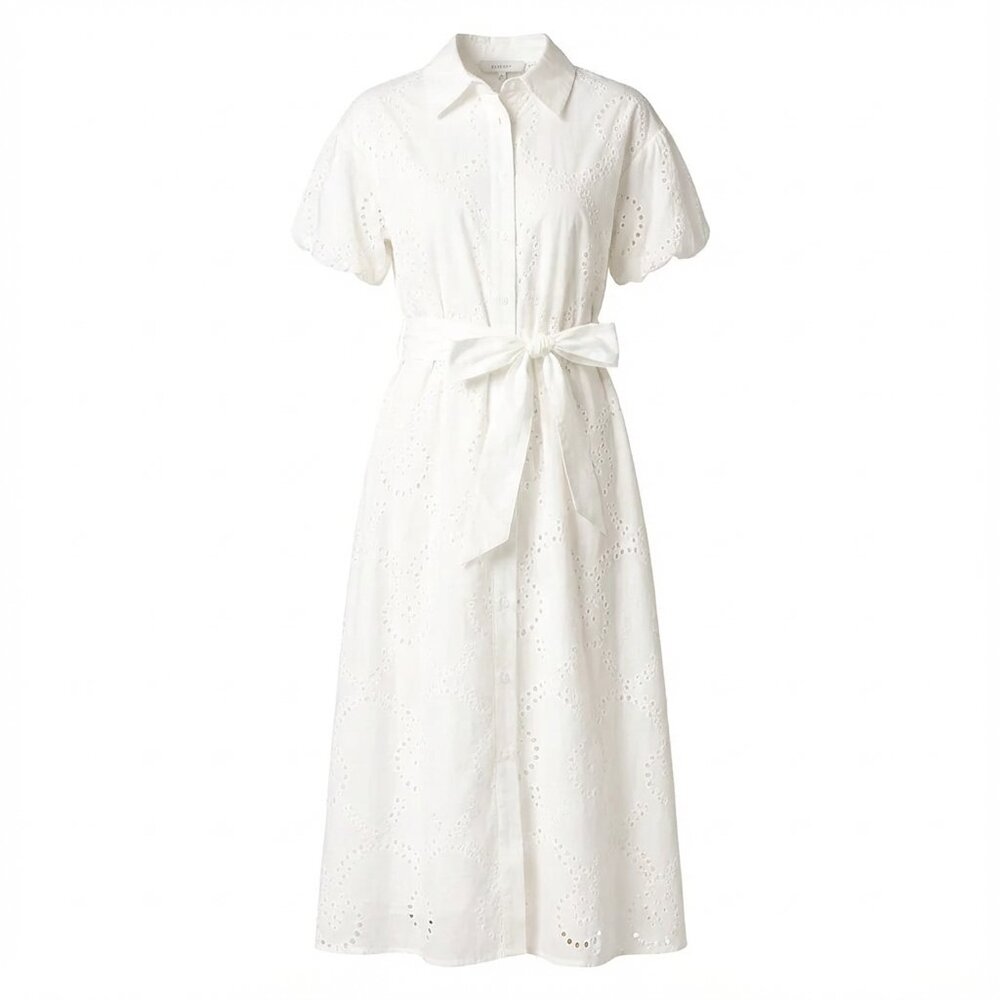 Gracia Eyelet Cotton Tie Waist Midi Dress Breezy Summer Midi Dress